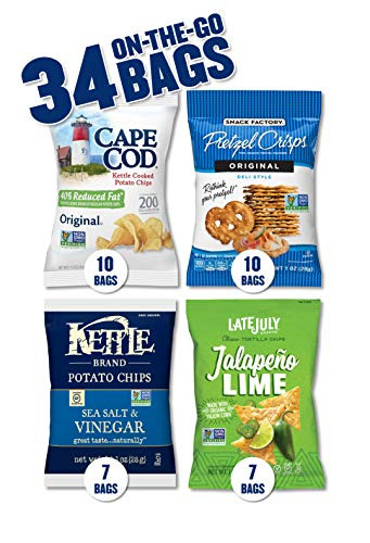 Snack Variety Pack with Kettle Brand and Cape Cod Potato Chips  Late July Tortilla Chips   Snack Factory Pretzel Crisps  34 Count