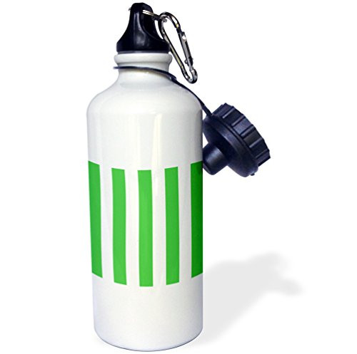 3dRose  Dark Green and White Stripes Pattern-vertical striped stripy stripey retro traditional classic  Sports Water Bottle  21 oz  White