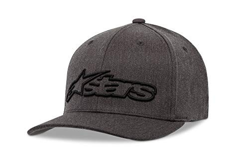 Alpinestars Men s Curved Bill Structured Crown Flex Back 3D Embroidered Logo Flexfit Hat  Blaze Dark Heather Gray-Black  S-M