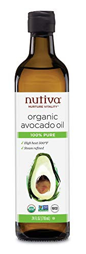 Nutiva Organic Steam-Refined Avocado Oil  100  Pure  24 Ounce Glass Bottle   USDA Organic  Non-GMO   Vegan  Keto  Paleo   Nutrient-Rich High-Heat Oil with Neutral Flavor and Aroma for Cooking   Frying