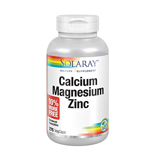 Solaray Calcium  Magnesium  Zinc   High Absorption with Glutamic Acid   Healthy Bones  Teeth  Nerve  Muscle  Heart   Immune Function Support 275 CT