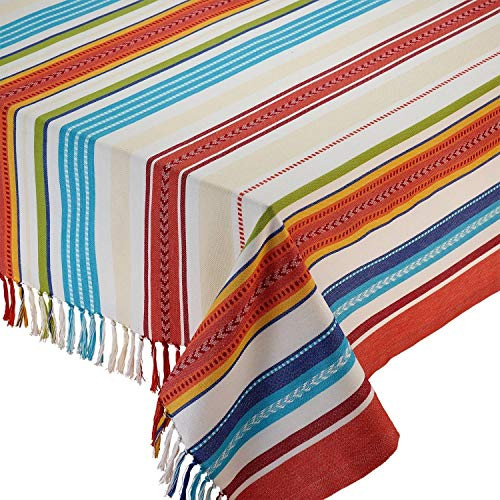 DII Design Imports Baja Striped Fringed Kitchen Tablecloth