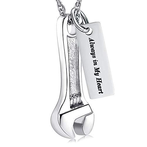 shajwo Wrench Cremation Urn Necklace for Ashes Jewelry for Women Men Locket Keepsake Pendant Memorial Tag Necklace for Human Pet
