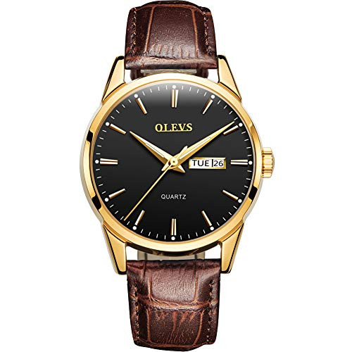 OLEVS Watches Mens Brown Leather Wrist Watches for Men Day Date Fashion Business Waterproof Luxury Dress Wristwatch Men s Rose Gold Classic Quartz Watches Black Dial reloj para Hombre