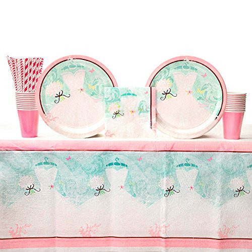 Something Blue Wedding Party Supplies Pack for 18 Guests: Straws, Dinner Plates, Luncheon Napkins, Table Cover, and Cups