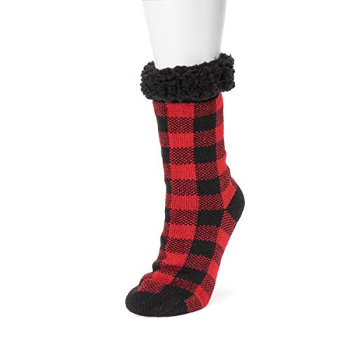 Muk Luks Women s 1-Pair Cabin Socks  Red-black  Large-X-Large