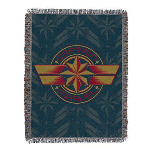Marvel s Captain Marvel   Blue Badge  Woven Tapestry Throw Blanket  48  x 60   Multi Color