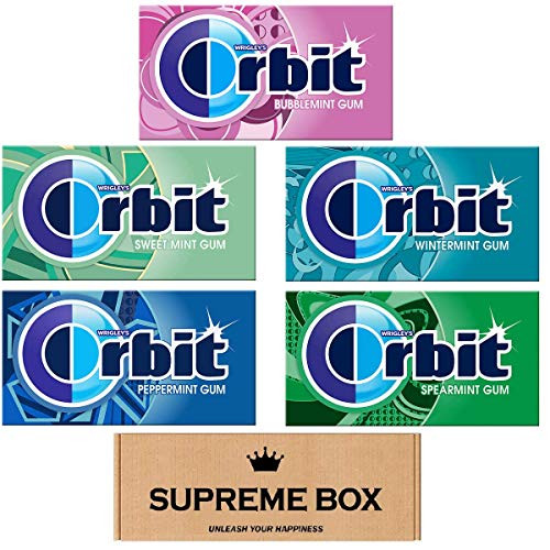 Orbit Gums Variety Pack of 15 Peppermint  Wintergreen  Spearmint  Bubblemint  Sweet Mint  Sugar Free 210 Pieces Total
