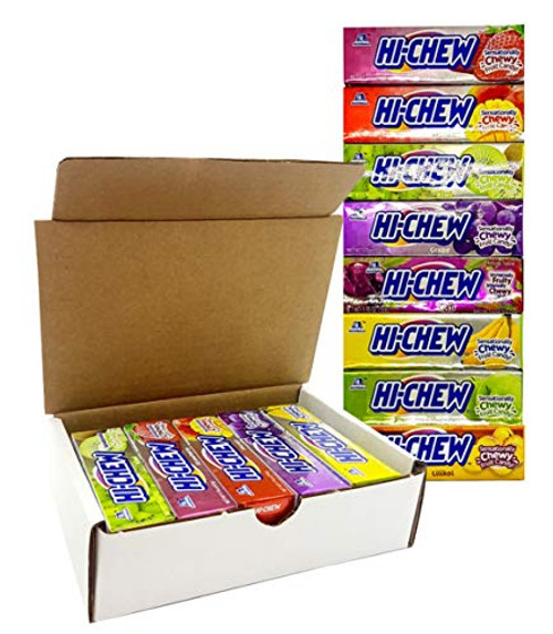 Hi-Chew Sticks Chewy Fruit Candies 8 FLAVORS Variety Pack Gift-Boxed Strawberry  Green Apple  Grape  Mango  Banana  Kiwi  Lilikoi Passion Fruit  and Acai 15-Pack