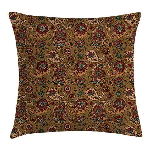 Ambesonne Paisley Throw Pillow Cushion Cover  Vintage Inspired Multicolored Leaf Flower Motif in Earth Tones Print  Decorative Square Accent Pillow Case  24  X 24   Pale Brown