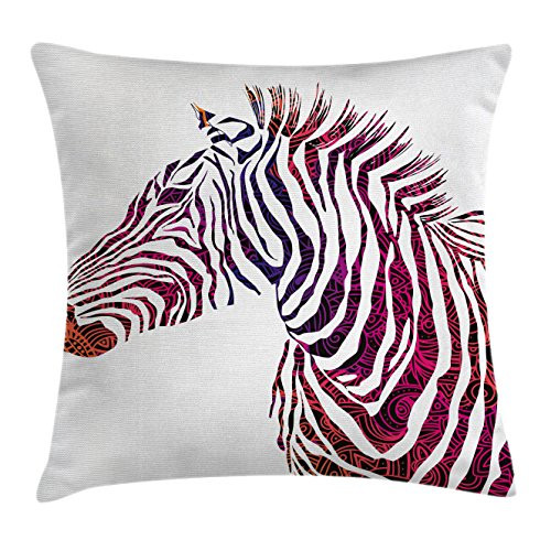 Ambesonne Animal Throw Pillow Cushion Cover  Ornamental Zebra Profile Silhouette Striped Safari Theme Artwork  Decorative Square Accent Pillow Case  24  X 24   Purple Coral