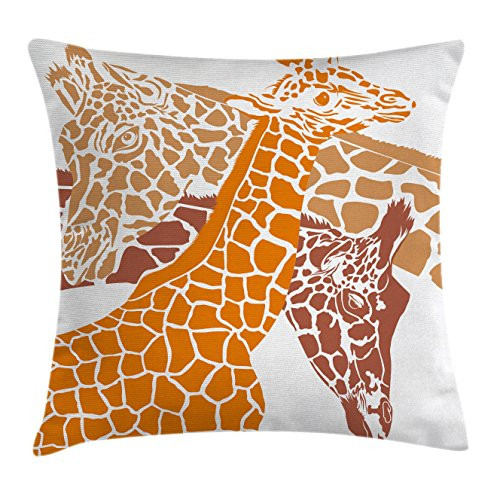 Ambesonne Giraffe Throw Pillow Cushion Cover  Sketch of a Family Safari Wildlife in Tall Animal Zoo Camouflage  Decorative Square Accent Pillow Case  24  X 24   Orange White
