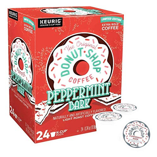 Original Donut Shop Peppermint Bark Kcups Coffee Peppermint Mocha K Cups Pods Flavored Coffee Peppermint Bark k cups Single Cup for Keurig Machine 24