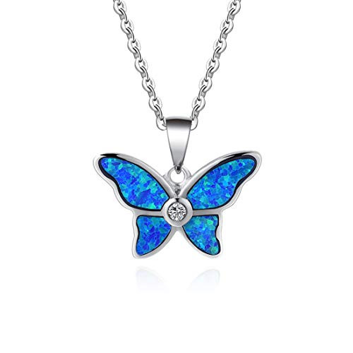Fancime 925 Sterling Silver Butterfly Necklace Blue Created Opal Dainty Pendant Jewelry for Women Girls 18 Fancime 925 Sterling Silver Butterfly Necklace Blue Created Opal Dainty Pendant Jewelry for Women Girls 18