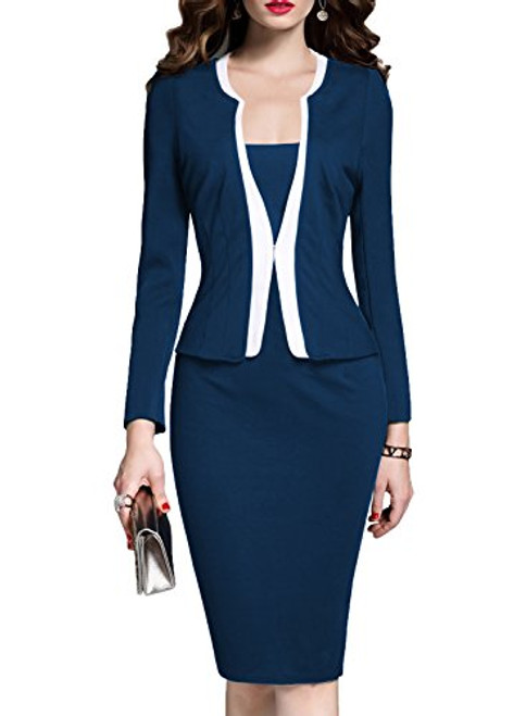 MUSHARE Women s Colorblock Wear to Work Business Party Bodycon One-Piece Dress Medium Navy Blue MUSHARE Women s Colorblock Wear to Work Business Party Bodycon One-Piece Dress Medium Navy Blue