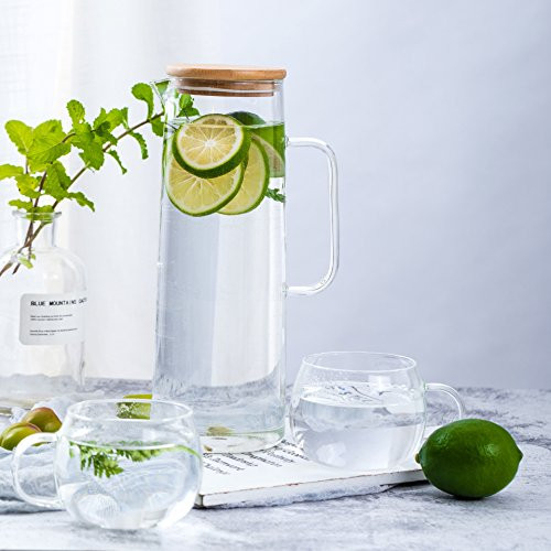 1500ml Glass Water Pitcher with Teacup for family/Gift-(1 kettle+2 cups)