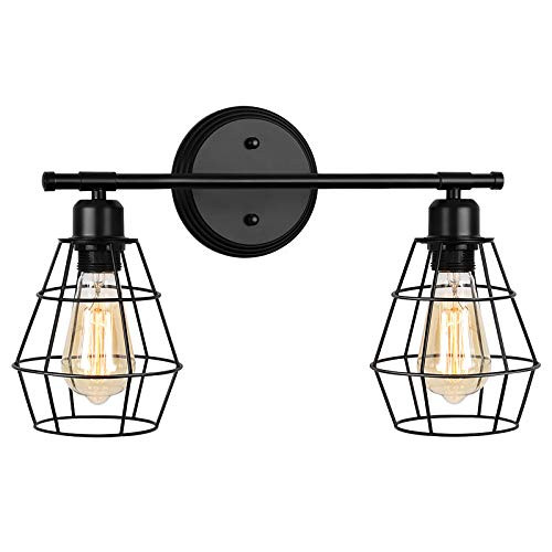 Wire Cage Wall Sconce Industrial Bathroom Vanity Light 2 Lights Vintage Style Metal Wall Lamp E26 Bulb Base Rustic Farmhouse Vanity Wall Light Fixture for Headboard Bedroom Garage Door Porch