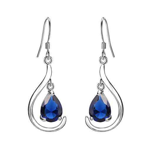 EVER FAITH Women s 925 Sterling Silver Prong CZ Simple Teardrop Daily Hook Dangle Earrings Blue