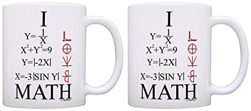 Math Teacher Gift I Love Math Graphs Functions Algebra Pi 2 Pack Gift Coffee Mugs Tea Cups White
