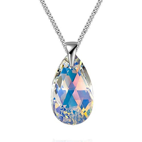 925 Sterling Silver Necklace for Women Aurore Boreale Crystal from Swarovski Teardrop Pendant Necklace for Mom Jewelry Aurore Boreale Crystals Necklace
