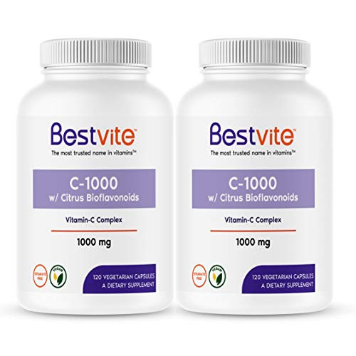 Vitamin C 1000mg 240 Vegetarian Capsules 120 x 2 with Citrus Bioflavinoids - No Stearates - Vegan - Non GMO - Gluten Free