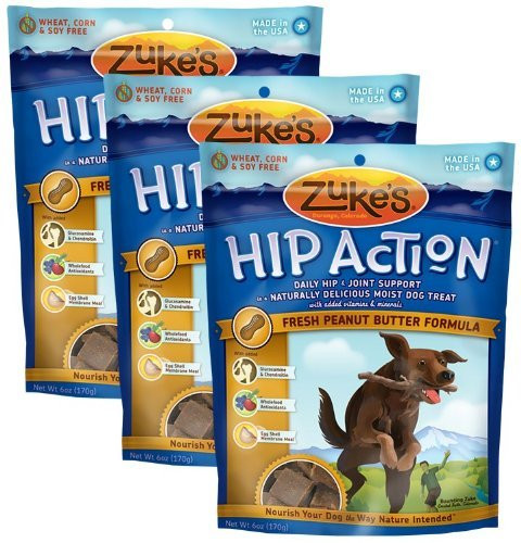 Zuke s Hip Action Dog Treats Peanut Butter and Oats Recipe  6 Ounces 3 Pack