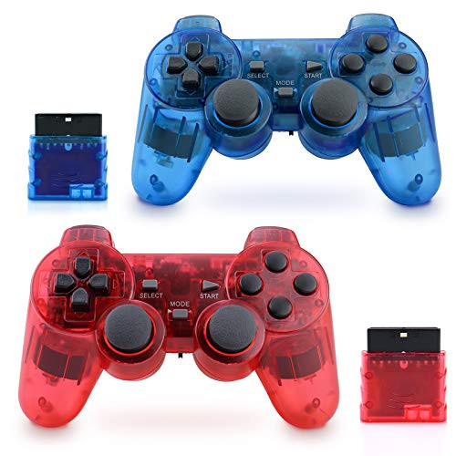 Apzia Wireless PS2 Controller  Dual Shock Gamepad Remote for Sony PS2-Playstation 2 Red   Blue