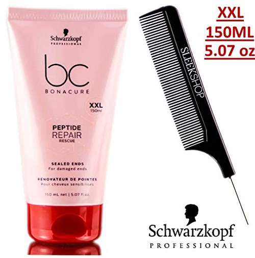Schwarzkopf BC Bonacure Repair Rescue SEALED ENDS for damaged ends with Sleek Steel Pin Tail Comb 5-1 oz - 150ml - XXL bonus size Schwarzkopf BC Bonacure Repair Rescue SEALED ENDS for damaged ends with Sleek Steel Pin Tail Comb 5-1 oz - 150ml - XXL bonus size