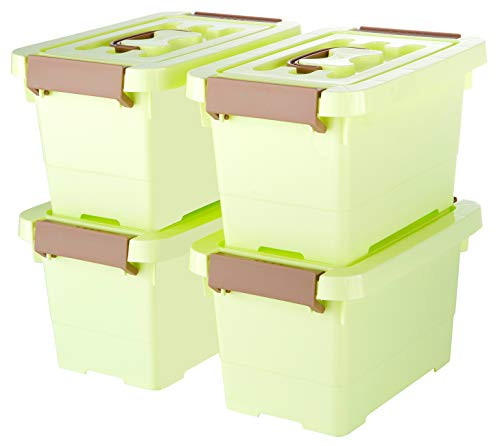 WYT Green Plastic Storage Bins Organizer 4-Pack  Stackable Storage Latch Box with Latching Handle and Lid  6 Quart