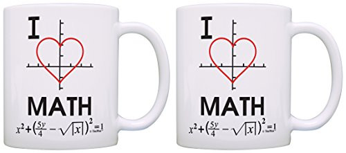 ThisWear Funny Math Teacher Gifts I Love Math Heart Graph Graphing 2 Pack Gift Coffee Mugs Tea Cups White