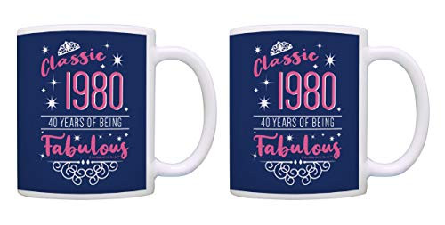 40th Birthday Gifts Classic 1980 40 Years Fabulous Birthday Mugs 2 Pack Coffee Mugs Tea Cups Multi