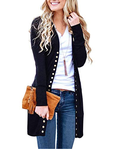 Halife Cardigans for Women Lightweight Classic Snap Front Long Sleeve Open Front Cardigan Black XL