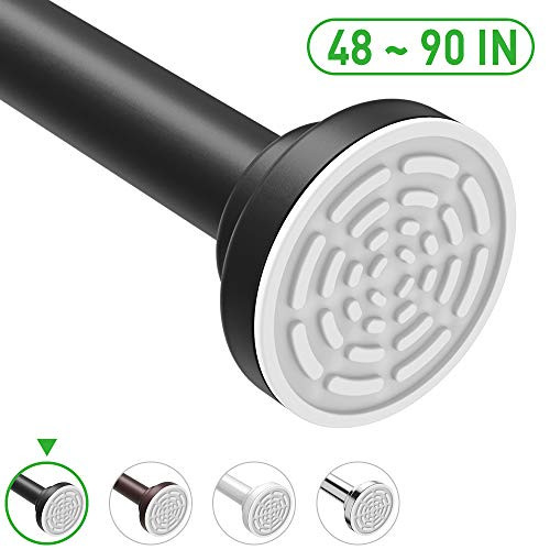 Ausemku Shower Curtain Rod Tension - 48-90 Inch Never Rust Non-Slip Spring Tension Curtain Rod No Drilling Stainless Steel Curtain Rod Use Bathroom Kitchen?Black?