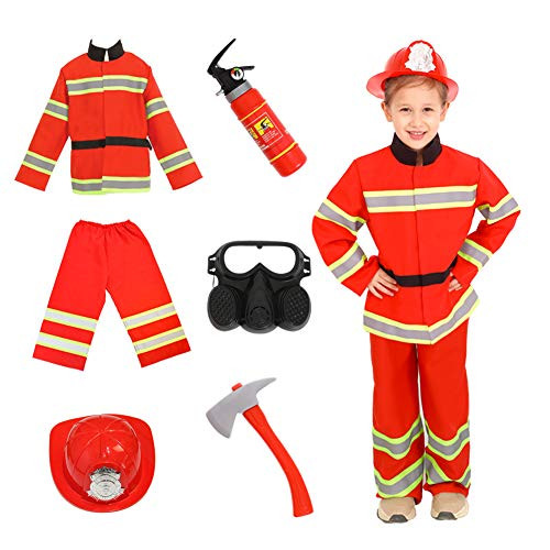 Kids Fireman Costume Role Play Set  Halloween Firefighter Dress up Red