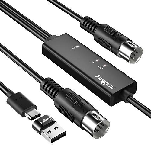 USB C MIDI Cable with Type C to USB Adapter Fasgear 6ft Type C to In-Out MIDI Cable for Music Keyboard Piano to PC Laptop MIDI to USB C Interface Converter for Windows Android Mac OS USB C MIDI Cable with Type C to USB Adapter Fasgear 6ft Type C to In-Out MIDI Cable for Music Keyboard Piano to PC Laptop MIDI to USB C Interface Converter for Windows Android Mac OS