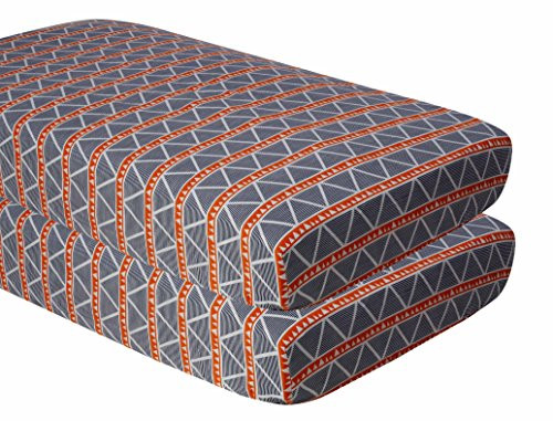 Bacati Aztec/Tribal Cotton Muslin Crib/Toddler Bed Fitted Sheets 2 Piece, Large Triangles, Orange/Navy