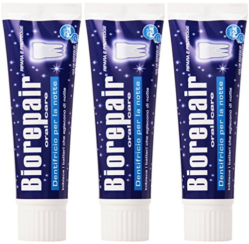 Biorepair  Dentifricio per la Notte  Intensive Night Repair Toothpaste with microRepair * 2-5 Fluid Ounce 75ml Tube Pack of 3 *   Italian Import