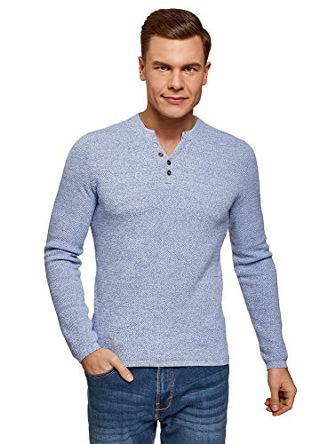 oodji Ultra Men s Button Neck Knit Pullover  Blue  US 40 - EU 50 - M