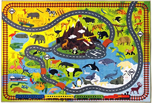 KC CUBS Playtime Collection Animal Safari Road Map Educational Learning & Game Area Rug Carpet for Kids and Children Bedrooms and Playroom (3' 3" x 4' 7") KC CUBS Playtime Collection Animal Safari Road Map Educational Learning & Game Area Rug Carpet for Kids and Children Bedrooms and Playroom (3' 3" x 4' 7")