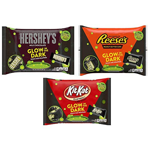 Halloween Kit Kat s  Reese s  and Hershey s candies with Glow in the Dark Wrappers 3 pk- Bundle - Total Net weight  1-79 lbs- 28-6 oz-