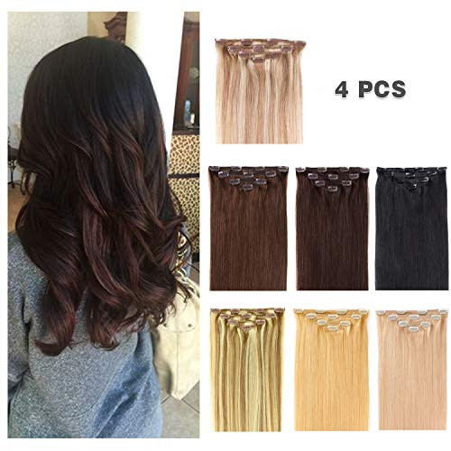 14 Clip in Hair Extensions Real Human Hair for Women - Silky Straight Human Hair Clip on 50grams 4pieces Bleach Blonde 613 Color 14 Clip in Hair Extensions Real Human Hair for Women - Silky Straight Human Hair Clip on 50grams 4pieces Bleach Blonde 613 Color