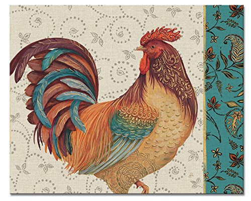 CounterArt  Rainbow Rooster  Glass Cutting Board  15 x 12
