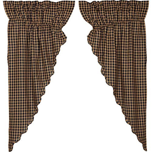 VHC Brands Classic Country Primitive Window Check Blue Scalloped Prairie Curtain Pair x King Navy VHC Brands Classic Country Primitive Window Check Blue Scalloped Prairie Curtain Pair x King Navy