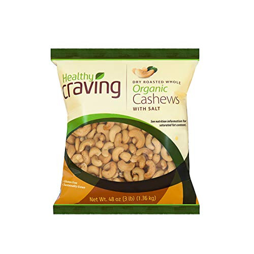 Healthy Craving Organic Cashews  3lbs I Dry Roasted  Salted  Whole  Vegan Snacks  Vegetarian-Friendly  Kosher  Gluten-Free