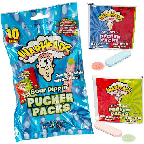 WarHeads Sour Dippin  Pucker Candy Packs  120-Piece Box 10 Pack Peg Bag 12 Count 3 Oz
