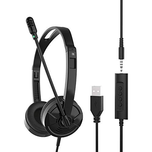3-5mm-USB Headset Computer Headset with Microphone Noise-Canceling Wired PC Headphones Comfort-fit Business Headset for Skype Webinar Call Center