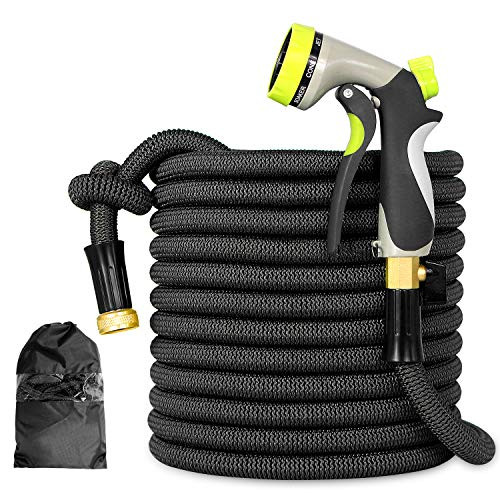 Besiter Flexible and Expandable Garden Hose - Strongest Triple Latex Core with 3-4 Solid Brass Fittings Free 8 Function Spray Nozzle  Easy Storage Kink Free Pocket Water Hose?50FT?