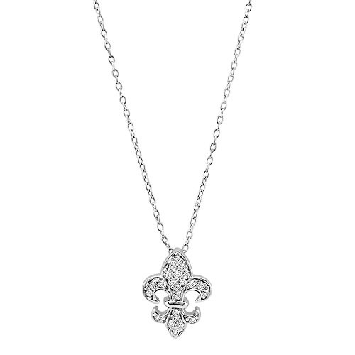 BERRICLE Rhodium Plated Sterling Silver Cubic Zirconia CZ Fleur De Lis Wedding Pendant Necklace BERRICLE Rhodium Plated Sterling Silver Cubic Zirconia CZ Fleur De Lis Wedding Pendant Necklace