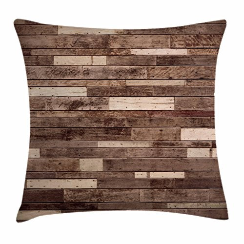Ambesonne Wooden Throw Pillow Cushion Cover  Wall Floor Textured Planks Panels Picture Art Print Grain Cottage Lodge Hardwood Pattern  Decorative Square Accent Pillow Case  26  X 26   Beige Brown
