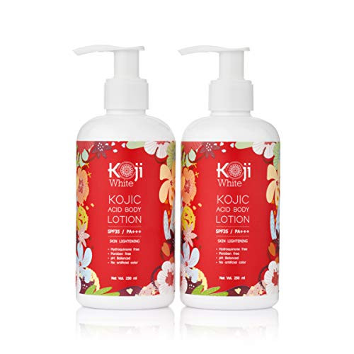 Koji White Kojic Acid Body Lotion SPF35 Skin Brightening 2 Pack Gift Box Set - Smooth  Non-Greasy  Paraben-Free Body Cream   Nourishes  Moisturize and Uneven Skin-tone
